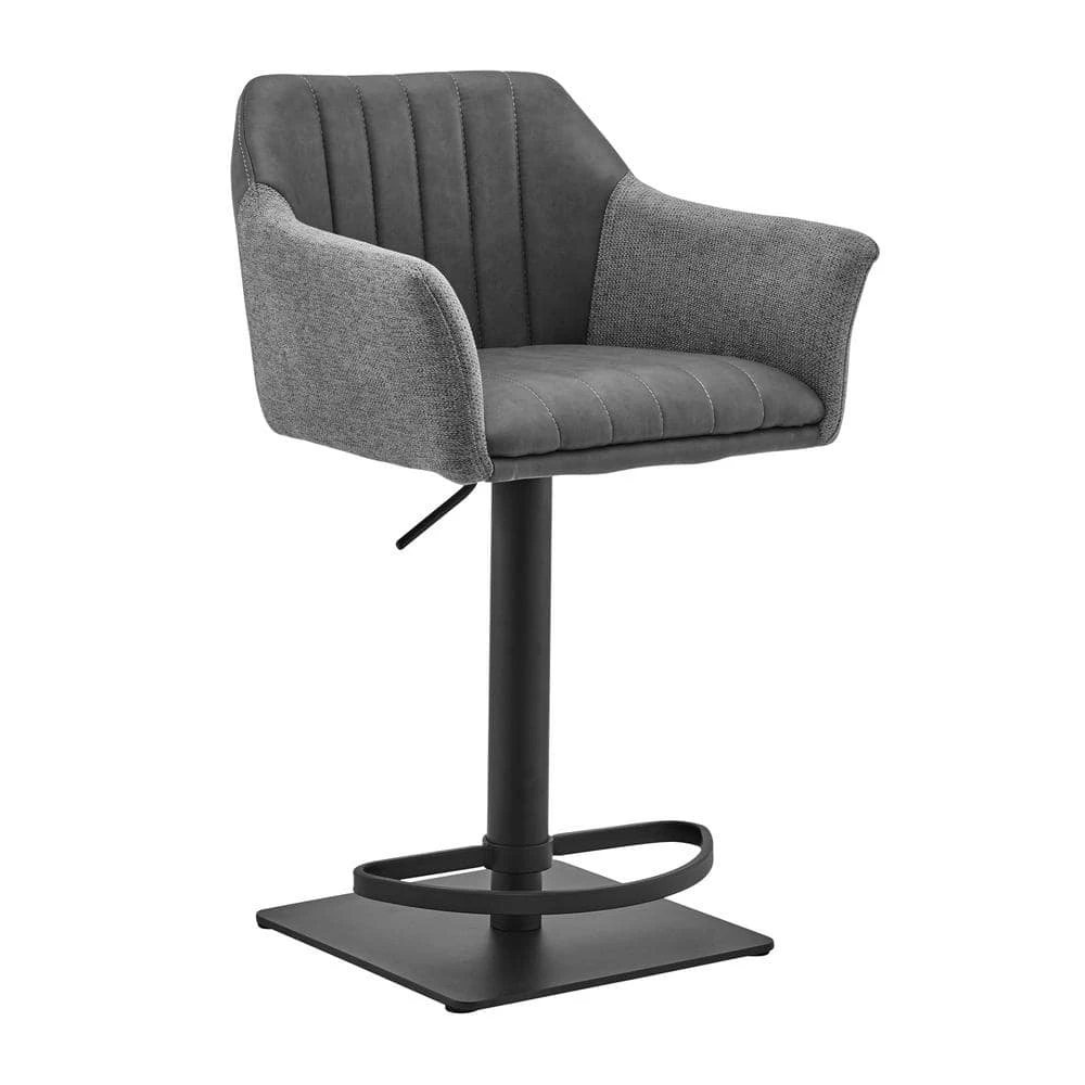 Erin Adjustable Grey Faux Leather and Fabric Black Metal Full Back Swivel Bar Stool by Armen Living 3 Erin Adjustable Grey Faux Leather and Fabric Black Metal Full Back Swivel Bar Stool by Armen Living