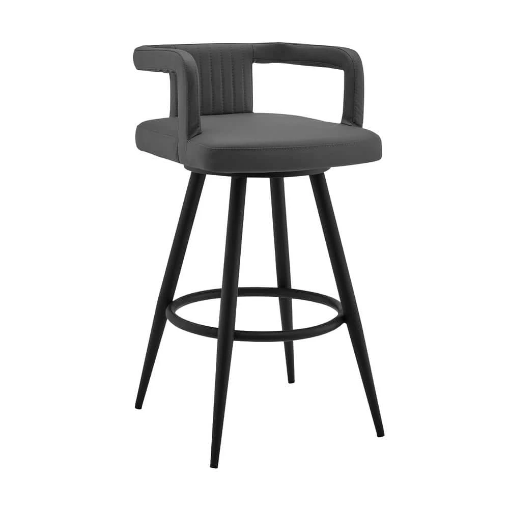 Gabriele 30 in. Gray Faux Leather and Black Metal Low Back Swivel Bar Stool by Armen Living 3 Gabriele 30 in. Gray Faux Leather and Black Metal Low Back Swivel Bar Stool by Armen Living