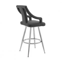 Maxen 30 in. H Gray Faux Leather and Brushed Stainless Steel Open Back Swivel Bar Stool by Armen Living -Armen Living Online Shop gray armen living bar stools lcmxbabsgr30 4f 1000