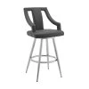 Maxen 30 in. H Gray Faux Leather and Brushed Stainless Steel Open Back Swivel Bar Stool by Armen Living -Armen Living Online Shop gray armen living bar stools lcmxbabsgr30 64 1000