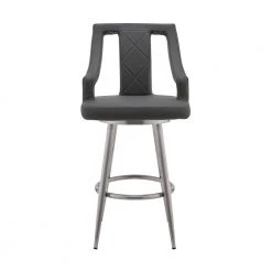 Maxen 30 in. H Gray Faux Leather and Brushed Stainless Steel Open Back Swivel Bar Stool by Armen Living -Armen Living Online Shop gray armen living bar stools lcmxbabsgr30 c3 1000