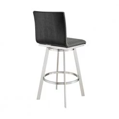 Nikole 30 in. Height Gray Faux Leather and Brushed Stainless Steel High Back Swivel Bar Stool with Black Wood Frame by Armen Living -Armen Living Online Shop gray armen living bar stools lcnkbablbsgr30 1f 1000
