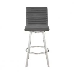 Nikole 30 in. Height Gray Faux Leather and Brushed Stainless Steel High Back Swivel Bar Stool with Black Wood Frame by Armen Living -Armen Living Online Shop gray armen living bar stools lcnkbablbsgr30 c3 1000