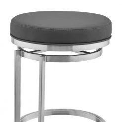 Vander 26 in. H Gray Faux Leather and Brushed Stainless Steel Backless Swivel Bar Stool by Armen Living -Armen Living Online Shop gray armen living bar stools lcvdbabsgr26 1f 1000