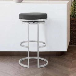 Vander 26 in. H Gray Faux Leather and Brushed Stainless Steel Backless Swivel Bar Stool by Armen Living -Armen Living Online Shop gray armen living bar stools lcvdbabsgr26 31 1000