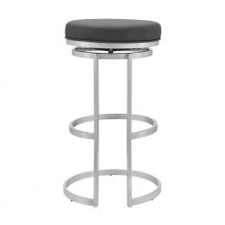 Vander 26 in. H Gray Faux Leather and Brushed Stainless Steel Backless Swivel Bar Stool by Armen Living