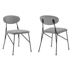 Alice Gray Velvet and Black Metal Dining Chairs (Set of 2) by Armen Living