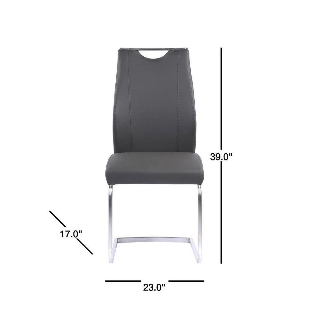 Bravo 39 in. Gray Faux Leather and Brushed Stainless Steel Finish Contemporary Dining Chair (Set of 2) by Armen Living 5 Bravo 39 in. Gray Faux Leather and Brushed Stainless Steel Finish Contemporary Dining Chair (Set of 2) by Armen Living - Image 3
