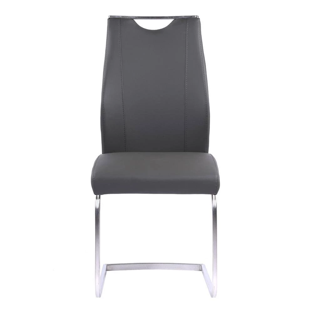 Bravo 39 in. Gray Faux Leather and Brushed Stainless Steel Finish Contemporary Dining Chair (Set of 2) by Armen Living 6 Bravo 39 in. Gray Faux Leather and Brushed Stainless Steel Finish Contemporary Dining Chair (Set of 2) by Armen Living - Image 4