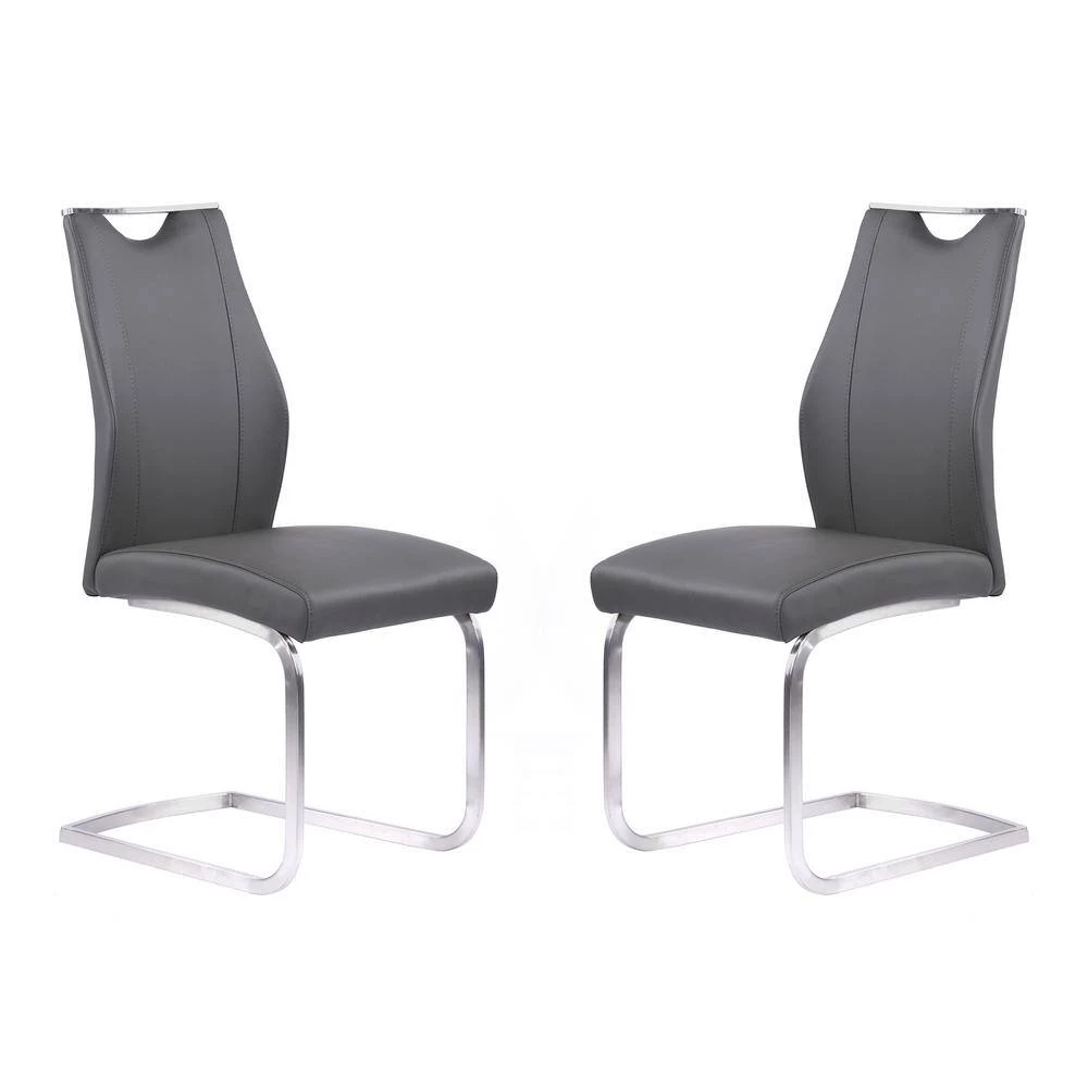 Bravo 39 in. Gray Faux Leather and Brushed Stainless Steel Finish Contemporary Dining Chair (Set of 2) by Armen Living 4 Bravo 39 in. Gray Faux Leather and Brushed Stainless Steel Finish Contemporary Dining Chair (Set of 2) by Armen Living - Image 2