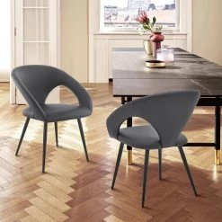 Elin Gray Faux Leather and Black Metal Dining Chairs (Set of 2) by Armen Living -Armen Living Online Shop gray armen living dining chairs lcelchblgr 31 1000