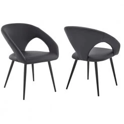 Elin Gray Faux Leather and Black Metal Dining Chairs (Set of 2) by Armen Living