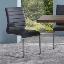 Fusion 37 in. Gray Faux Leather and Brushed Stainless Steel Contemporary Side Chair (Set of 2) by Armen Living -Armen Living Online Shop gray armen living dining chairs lcfusigr 31 1000