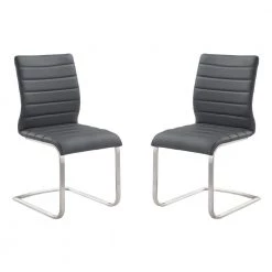 Fusion 37 in. Gray Faux Leather and Brushed Stainless Steel Contemporary Side Chair (Set of 2) by Armen Living