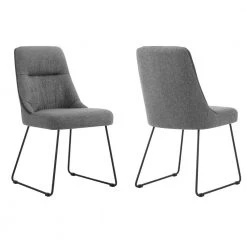 Quartz Gray Fabric and Metal Dining Room Side Chairs (Set of 2) by Armen Living