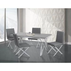 Tempe 36 in. Gray Faux Leather and Brushed Stainless Steel Finish Dining Chair (Set of 2) by Armen Living -Armen Living Online Shop gray armen living dining chairs lctesigrbs 76 1000