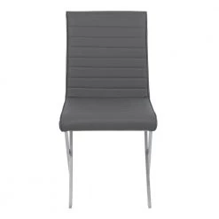 Tempe 36 in. Gray Faux Leather and Brushed Stainless Steel Finish Dining Chair (Set of 2) by Armen Living -Armen Living Online Shop gray armen living dining chairs lctesigrbs c3 1000