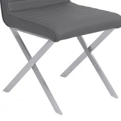 Tempe 36 in. Gray Faux Leather and Brushed Stainless Steel Finish Dining Chair (Set of 2) by Armen Living -Armen Living Online Shop gray armen living dining chairs lctesigrbs fa 1000