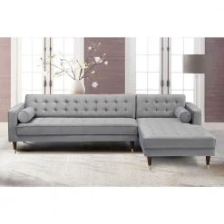 Somerset 2-Piece Gray Button-Tufted Velvet 4-Seater L-Shaped Right-Facing Sectional Sofa by Armen Living -Armen Living Online Shop gray armen living sectional sofas lcsmsegry 31 1000