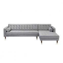 Somerset 2-Piece Gray Button-Tufted Velvet 4-Seater L-Shaped Right-Facing Sectional Sofa by Armen Living