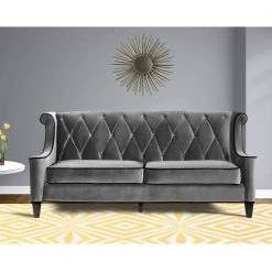 Barrister 83 in. Gray Velvet 3-Seater Chesterfield Sofa with Round Arms by Armen Living -Armen Living Online Shop gray armen living sofas couches lc8443gray 31 1000