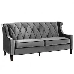 Barrister 83 in. Gray Velvet 3-Seater Chesterfield Sofa with Round Arms by Armen Living