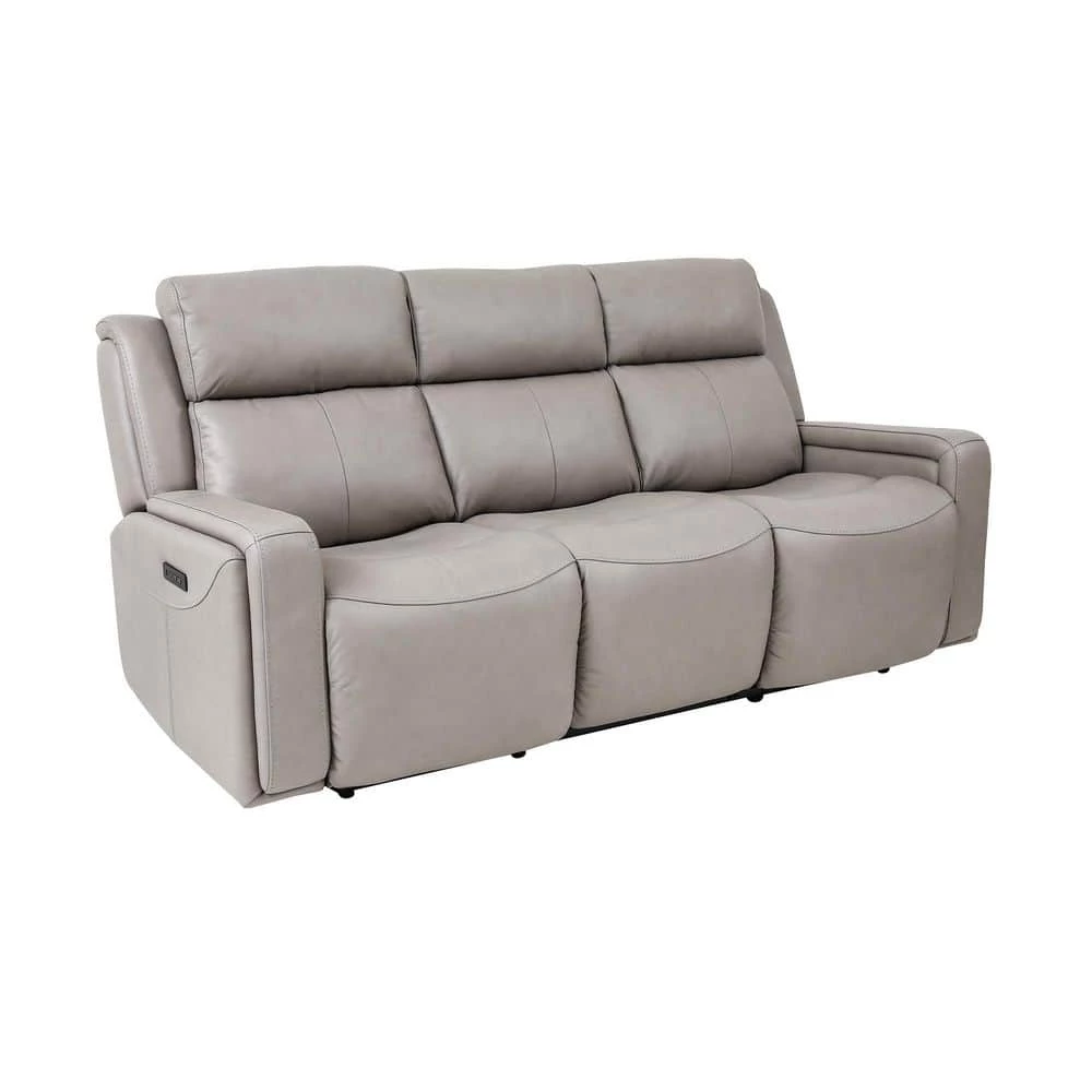 Claude 83 in. W Square Arm Leather Contemporary Curved Sofa in Grey by Armen Living 4 Claude 83 in. W Square Arm Leather Contemporary Curved Sofa in Grey by Armen Living - Image 2