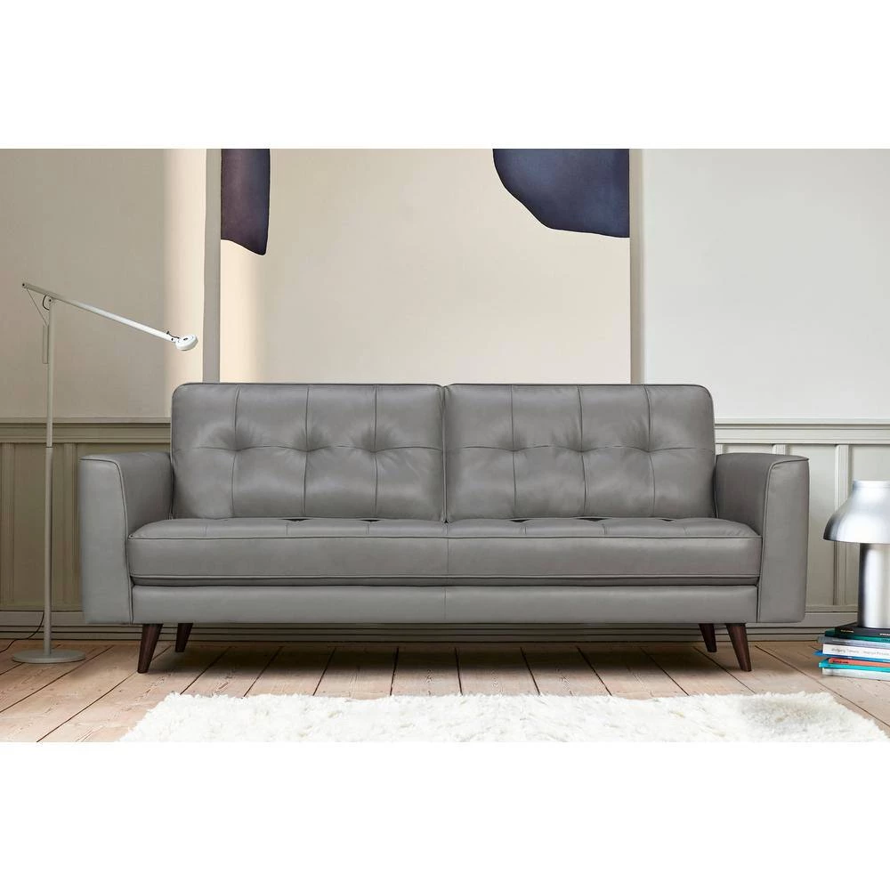Daeson 86 in. Mid-Century Modern Gray Leather Square Arm Sofa by Armen Living 10 Daeson 86 in. Mid-Century Modern Gray Leather Square Arm Sofa by Armen Living - Image 8