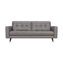 Daeson 86 in. Mid-Century Modern Gray Leather Square Arm Sofa by Armen Living