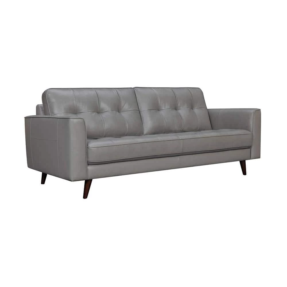 Daeson 86 in. Mid-Century Modern Gray Leather Square Arm Sofa by Armen Living 4 Daeson 86 in. Mid-Century Modern Gray Leather Square Arm Sofa by Armen Living - Image 2
