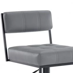 Blossom Contemporary Adjustable 35-44 in. Swivel Bar Stool in Matte Black Finish and Grey Faux Leather by Armen Living -Armen Living Online Shop gray black armen living bar stools 721535737727 1f 1000