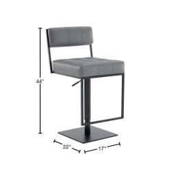 Blossom Contemporary Adjustable 35-44 in. Swivel Bar Stool in Matte Black Finish and Grey Faux Leather by Armen Living -Armen Living Online Shop gray black armen living bar stools 721535737727 40 1000