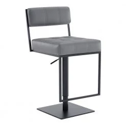 Blossom Contemporary Adjustable 35-44 in. Swivel Bar Stool in Matte Black Finish and Grey Faux Leather by Armen Living