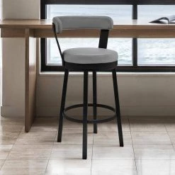 Kobe 30 in. Bar Height Low Back Swivel Bar Stool in Black and Grey Faux Leather by Armen Living -Armen Living Online Shop gray black armen living bar stools 721535761777 31 1000