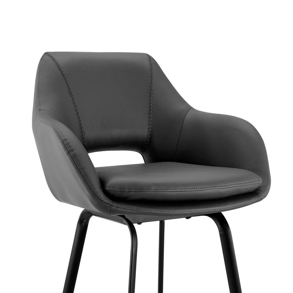 Aura 30 in. Swivel Barstool W/ Gray Faux Leather High Back and Black Metal Finish by Armen Living 9 Aura 30 in. Swivel Barstool W/ Gray Faux Leather High Back and Black Metal Finish by Armen Living - Image 7