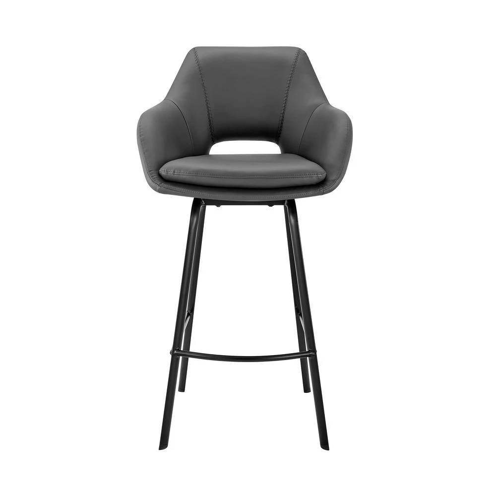 Aura 30 in. Swivel Barstool W/ Gray Faux Leather High Back and Black Metal Finish by Armen Living 6 Aura 30 in. Swivel Barstool W/ Gray Faux Leather High Back and Black Metal Finish by Armen Living - Image 4