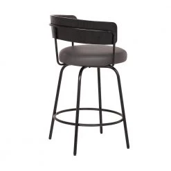 Avalon 26" Gray Faux Leather Swivel Bar Stool in Black Powder Coated Finish by Armen Living -Armen Living Online Shop gray black armen living bar stools lcavbablgr26 1f 1000