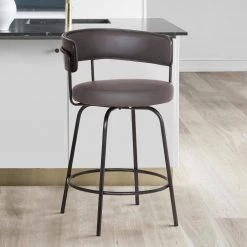 Avalon 26" Gray Faux Leather Swivel Bar Stool in Black Powder Coated Finish by Armen Living -Armen Living Online Shop gray black armen living bar stools lcavbablgr26 31 1000