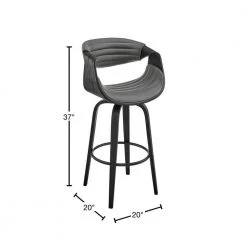 Arya 26 in. Counter Height High Back Swivel Stool in Grey Faux Leather and Black Wood by Armen Living -Armen Living Online Shop gray black armen living bar stools lcaybablgr26 40 1000