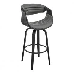 Arya 26 in. Counter Height High Back Swivel Stool in Grey Faux Leather and Black Wood by Armen Living