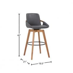 Baylor 30" Bar Height Swivel Wood Stool in Gray Faux Leather by Armen Living 12 Baylor 30" Bar Height Swivel Wood Stool in Gray Faux Leather by Armen Living -Armen Living Online Shop gray black armen living bar stools lcbabawagr30 40 1000