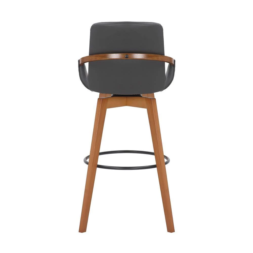 Baylor 30" Bar Height Swivel Wood Stool in Gray Faux Leather by Armen Living 8 Baylor 30" Bar Height Swivel Wood Stool in Gray Faux Leather by Armen Living - Image 6