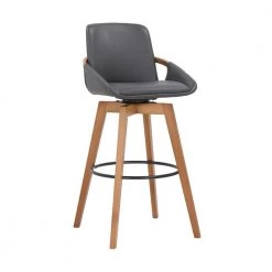 Baylor 30" Bar Height Swivel Wood Stool in Gray Faux Leather by Armen Living