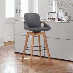 Baylor 30" Bar Height Swivel Wood Stool in Gray Faux Leather by Armen Living 16 Baylor 30" Bar Height Swivel Wood Stool in Gray Faux Leather by Armen Living -Armen Living Online Shop gray black armen living bar stools lcbabawagr30 fa 1000