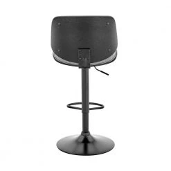 Brock 24-33 Adjustable Height High Back Grey Faux Leather and Walnut Wood Bar Stool with Black Base by Armen Living -Armen Living Online Shop gray black armen living bar stools lcbcbablblgr 1f 1000