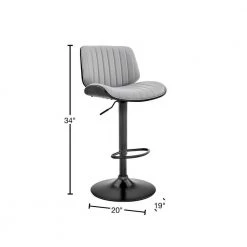 Brock 24-33 Adjustable Height High Back Grey Faux Leather and Walnut Wood Bar Stool with Black Base by Armen Living -Armen Living Online Shop gray black armen living bar stools lcbcbablblgr 40 1000