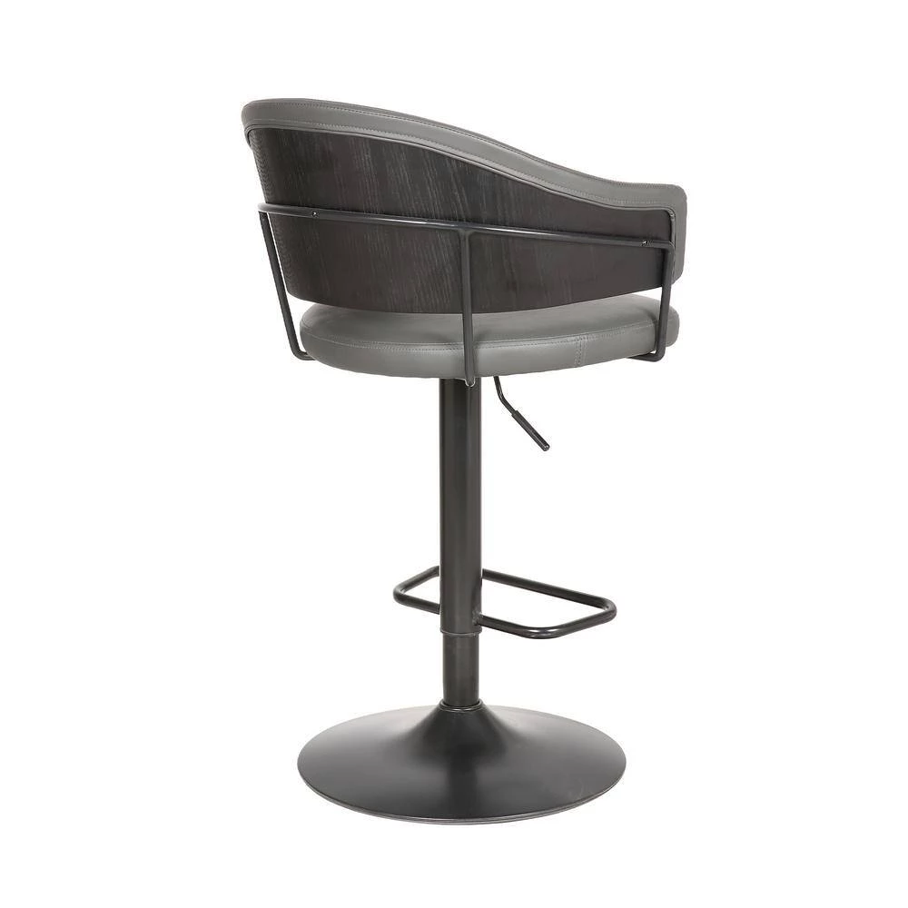 Brody Adjustable Gray Faux Leather Swivel Bar Stool In Black Powder Coated Finish by Armen Living 7 Brody Adjustable Gray Faux Leather Swivel Bar Stool In Black Powder Coated Finish by Armen Living - Image 5