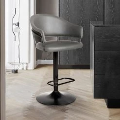 Brody Adjustable Gray Faux Leather Swivel Bar Stool In Black Powder Coated Finish by Armen Living 15 Brody Adjustable Gray Faux Leather Swivel Bar Stool In Black Powder Coated Finish by Armen Living -Armen Living Online Shop gray black armen living bar stools lcbobablgr 31 1000