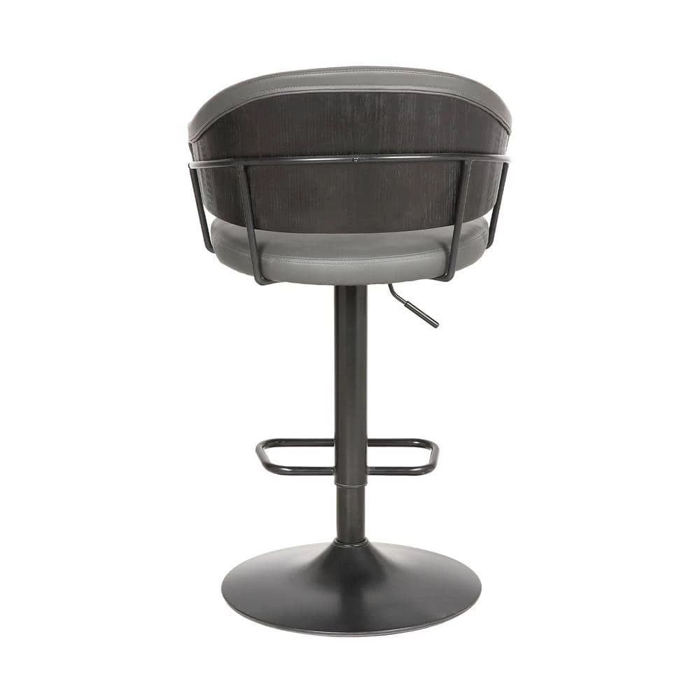 Brody Adjustable Gray Faux Leather Swivel Bar Stool In Black Powder Coated Finish by Armen Living 8 Brody Adjustable Gray Faux Leather Swivel Bar Stool In Black Powder Coated Finish by Armen Living - Image 6