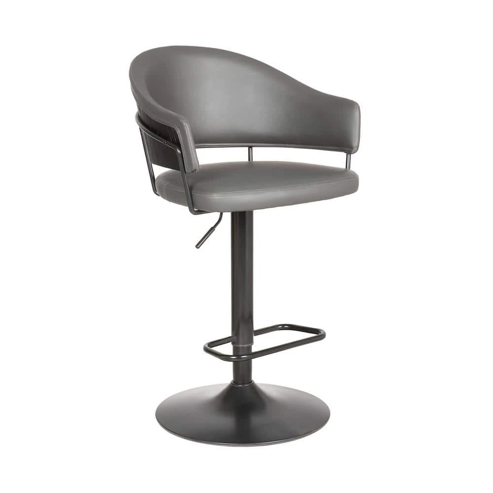 Brody Adjustable Gray Faux Leather Swivel Bar Stool In Black Powder Coated Finish by Armen Living 3 Brody Adjustable Gray Faux Leather Swivel Bar Stool In Black Powder Coated Finish by Armen Living